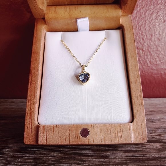 Swiss blue topaz heart diamond gold necklace - Picture 2 of 4